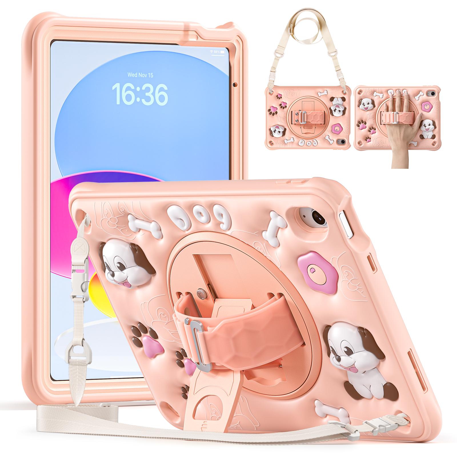 

For iPad (2025)/10.9 (2022) Case with Shoulder Strap Kickstand Cute Dog PC+Silicone+TPU Tablet Cover A