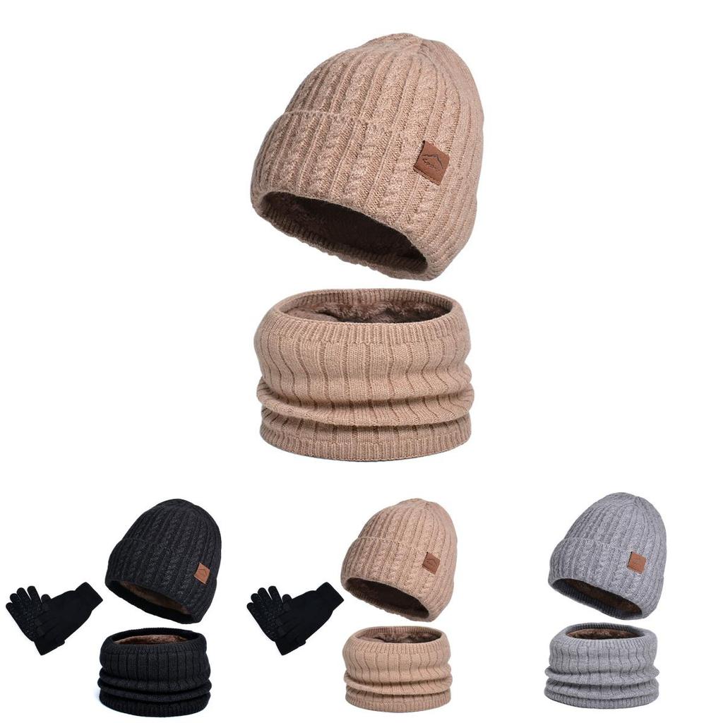 Winter Knit Hat Scarf Gloves Bundle With Lining Breathable Windproof For Casual Outdoor Use