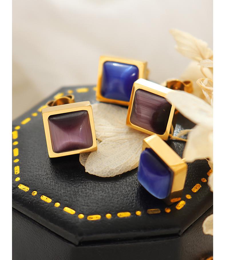 Gold-Plated Tiger's Eye & Cat's Eye Three-Color Earrings: Retro European & American Niche Style
