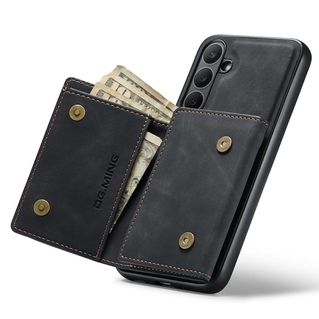 DG.MING M1 Series for Samsung Galaxy S25 FE Case Kickstand PU Phone Cover with Detachable Wallet