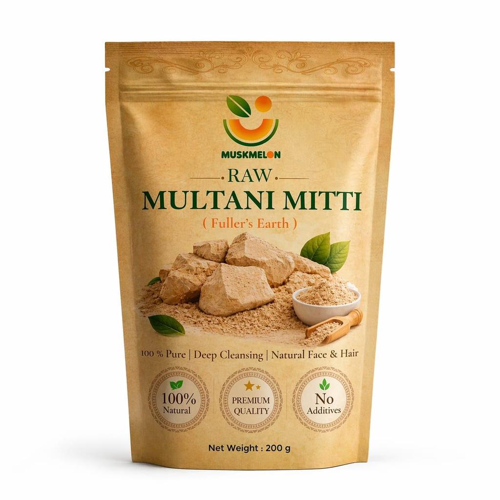 Muskmelon Raw Multani Mitti Powder 200g | 100% Natural Fuller’s Earth for Face & Hair | Oil Control, Acne Care, Deep Cleansing, Skin Brightening