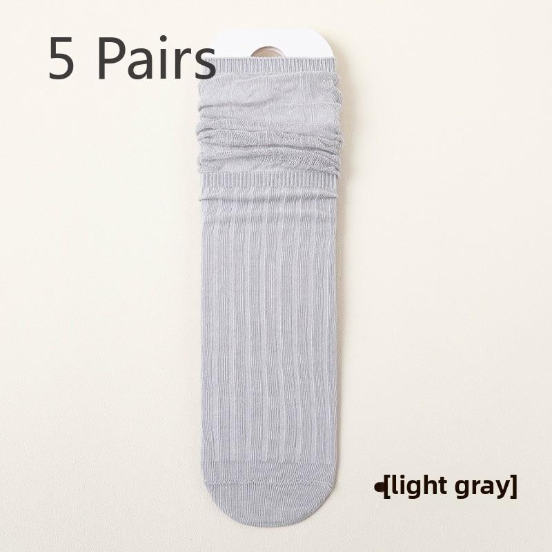 5 Pairs of Women's Summer Solid Color Cotton Breathable Loose Mouth Cool Feeling In The Middle Tube Pile Socks