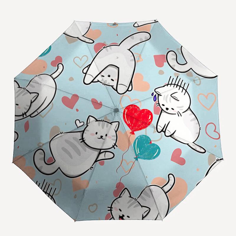 1pc Cats Heart Open/Close Folding Umbrella, All- Portable Umbrella for & Men, Stylish Accessory (Holiday Gift) 8-Rib yy251213130