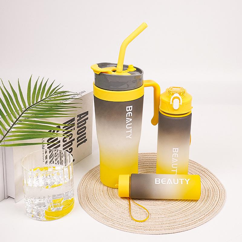 Durable Frosted Gradient Plastic Sports Water Cup Set
