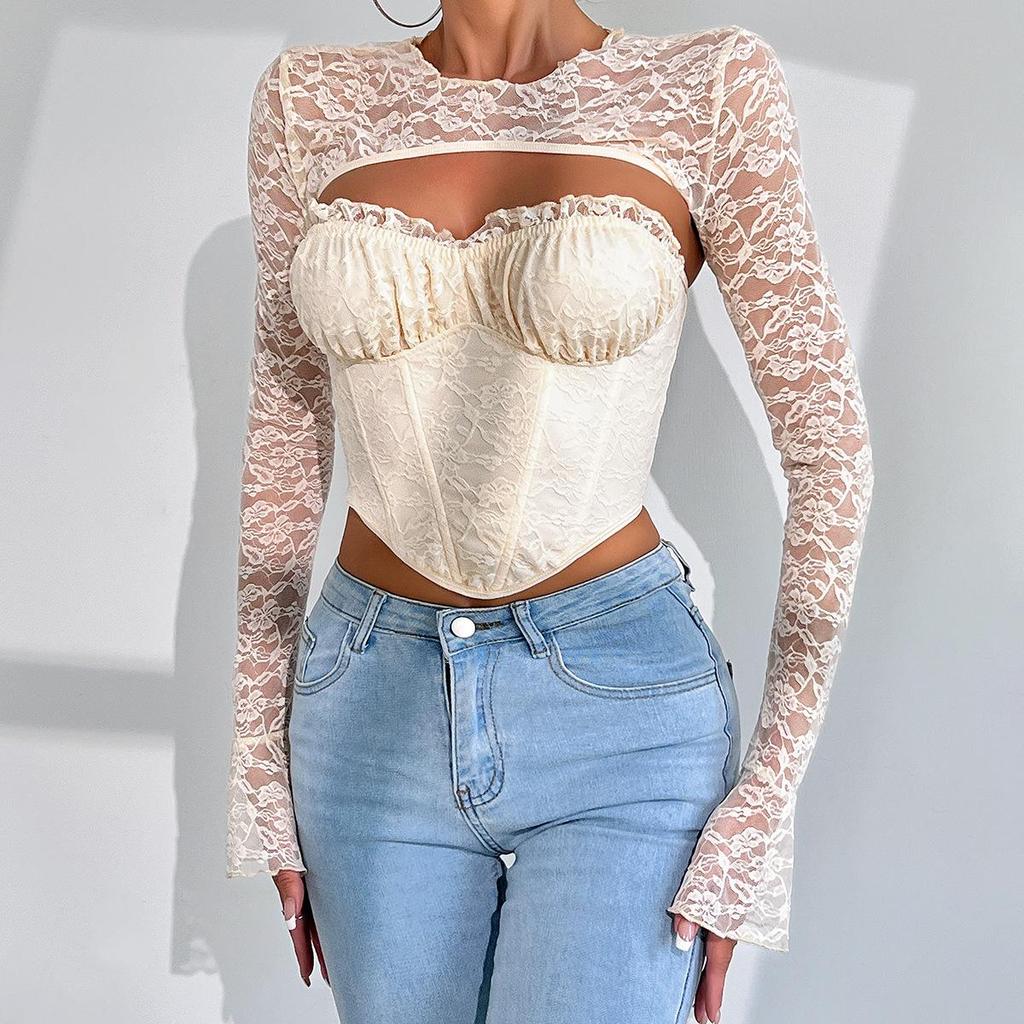 Nuovi Set di Lingerie Sexy alla Moda Pizzo Orecchio Top Set da 2 Pezzi Corsetto
