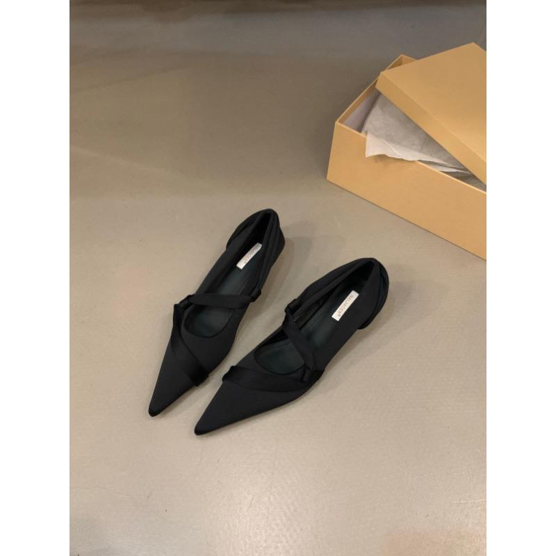 New Style Fashion Women's Satins Shallow Shoes Women Pointed Toe Thin Low Heels Mary Jane Shoes Female Pumps Strap Zapatos Mujer