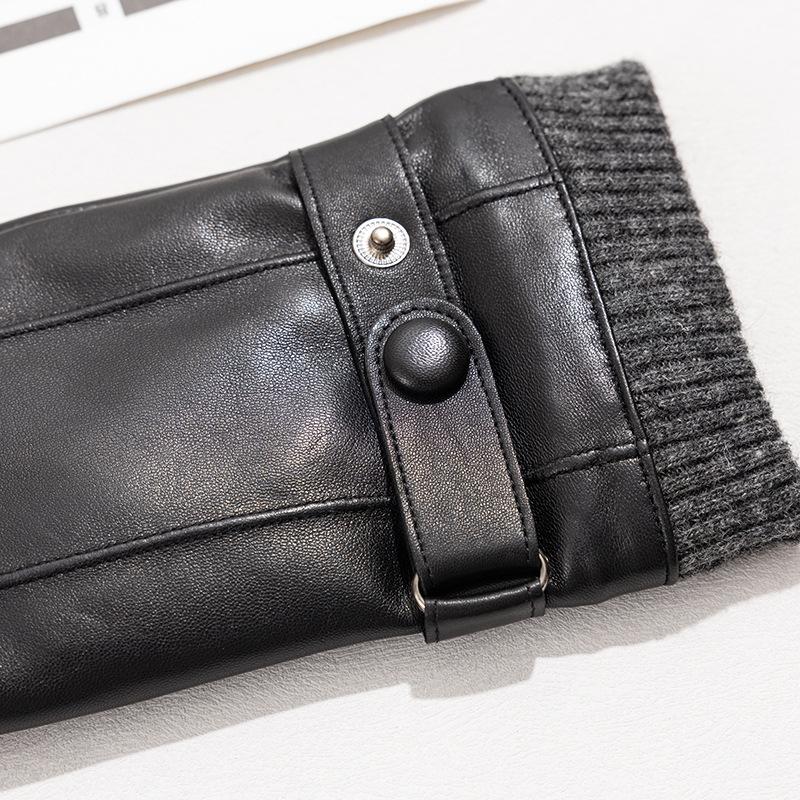 Men's Genuine Leather Gloves with A Top Layer of Sheepskin for Warmth Touch Screen for Cycling Fleece and Thickened  Autumn and Winter