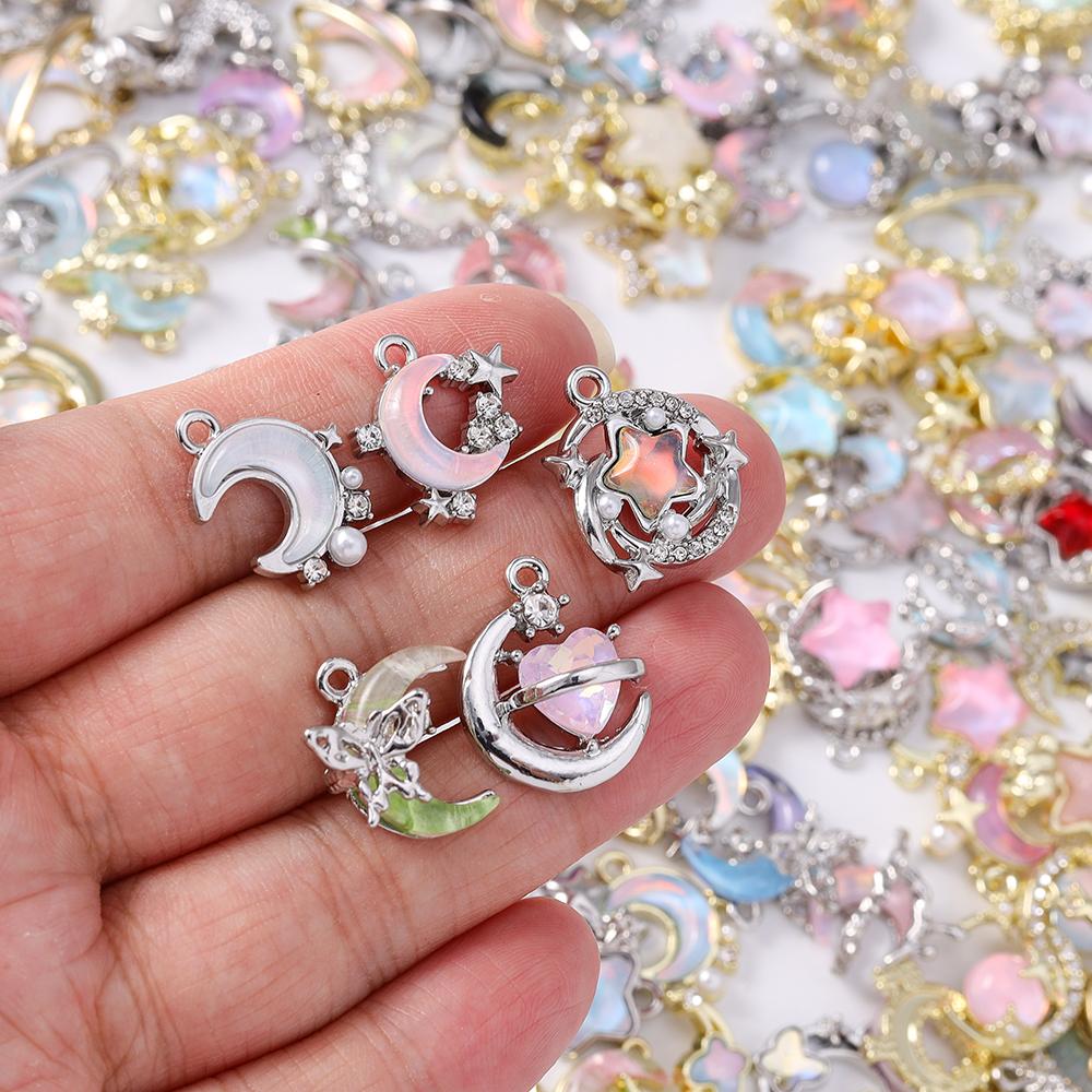 5pcs Random Mix Crystal Moon Star Charms for Earrings Bracelet Necklace  Pendants DIY Jewelry Making Accessories