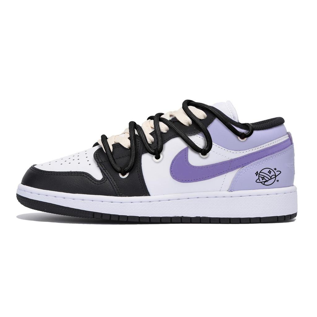Jordan Air Jordan 1 Slip Resistant Abrasion Resistant Low Top Vintage Basketball Shoes Men's Black Purple 553558-131(Team85-S-BOX-A)