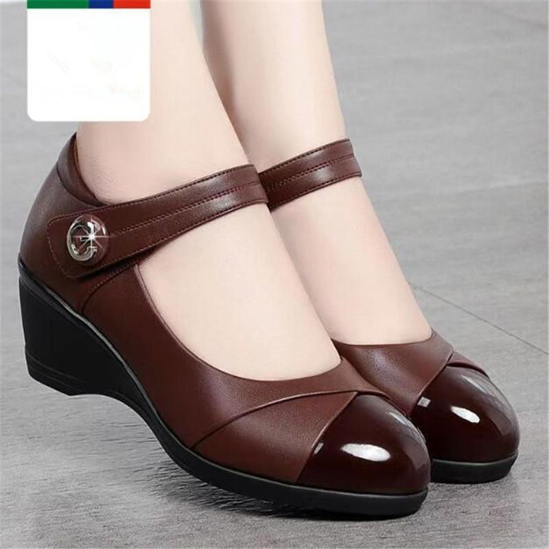 Soft Leather High Heels Luxury Chunky Heel Women Single Shoes Black Ankle Strap Work Office Ladies Shoes Pumps Comfort Mom Shoes