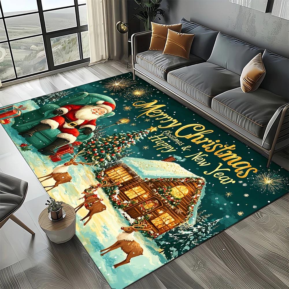 Christmas Snowman and Santa Claus Non-slip Rug  Suitable for Home Bedroom Sofa Door Cushion Decoration  Non-slip Floor Mat