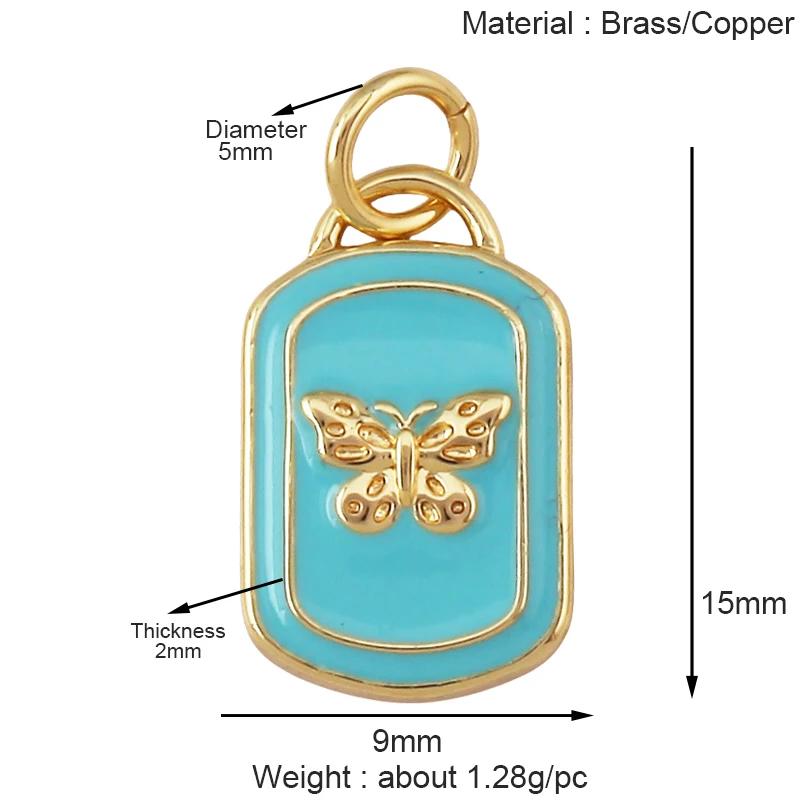 Trendy Colorful Enamel Geometry Charm Pendant,Real 18k Gold Plated Zircon Necklace Bracelet Jewelry Findings Supplies S43