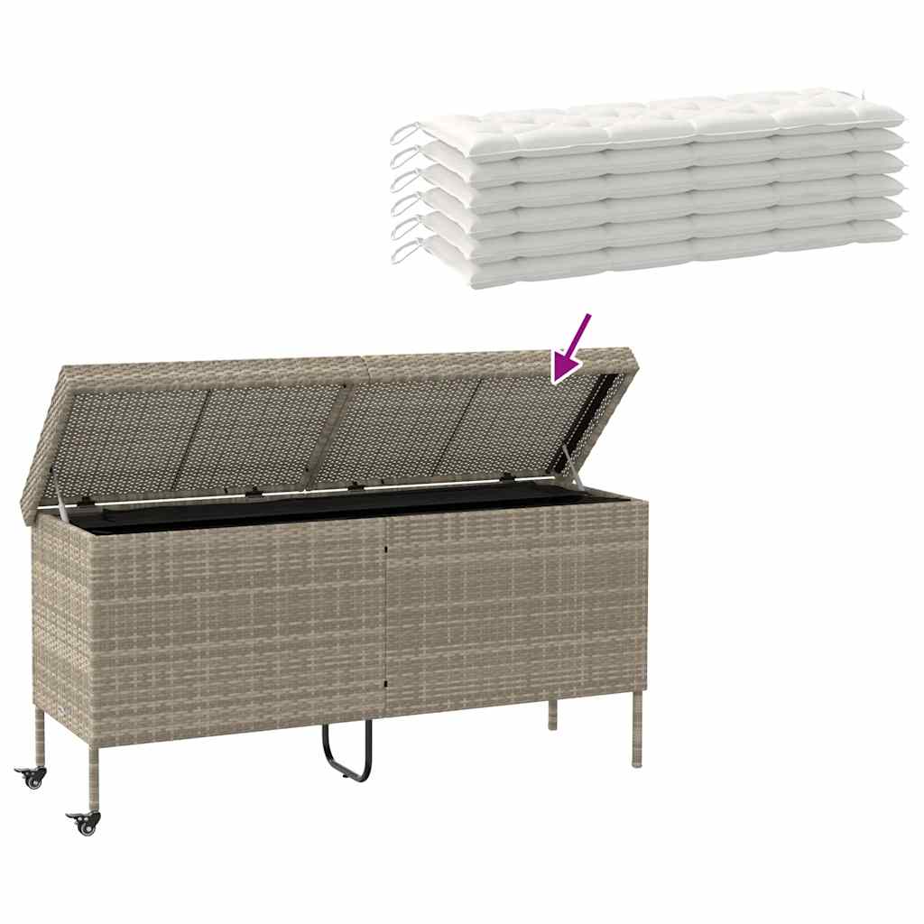 Garden Storage Box with Wheels Light Grey 160 x 55 x 75 cm Poly Rattan
