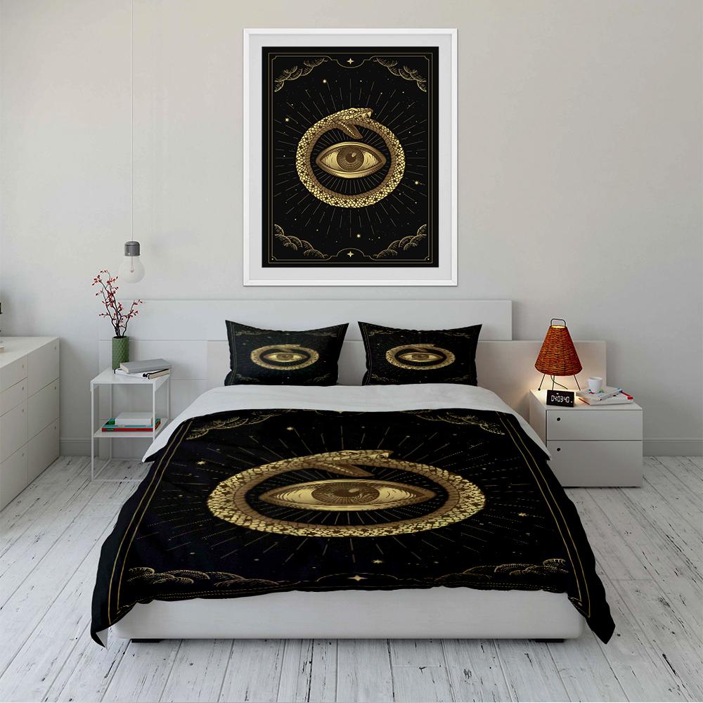 Golden Snake and Eye Design Bedding Set Bedding set (1 duvet cover, 2 pillowcases, duvet not included)