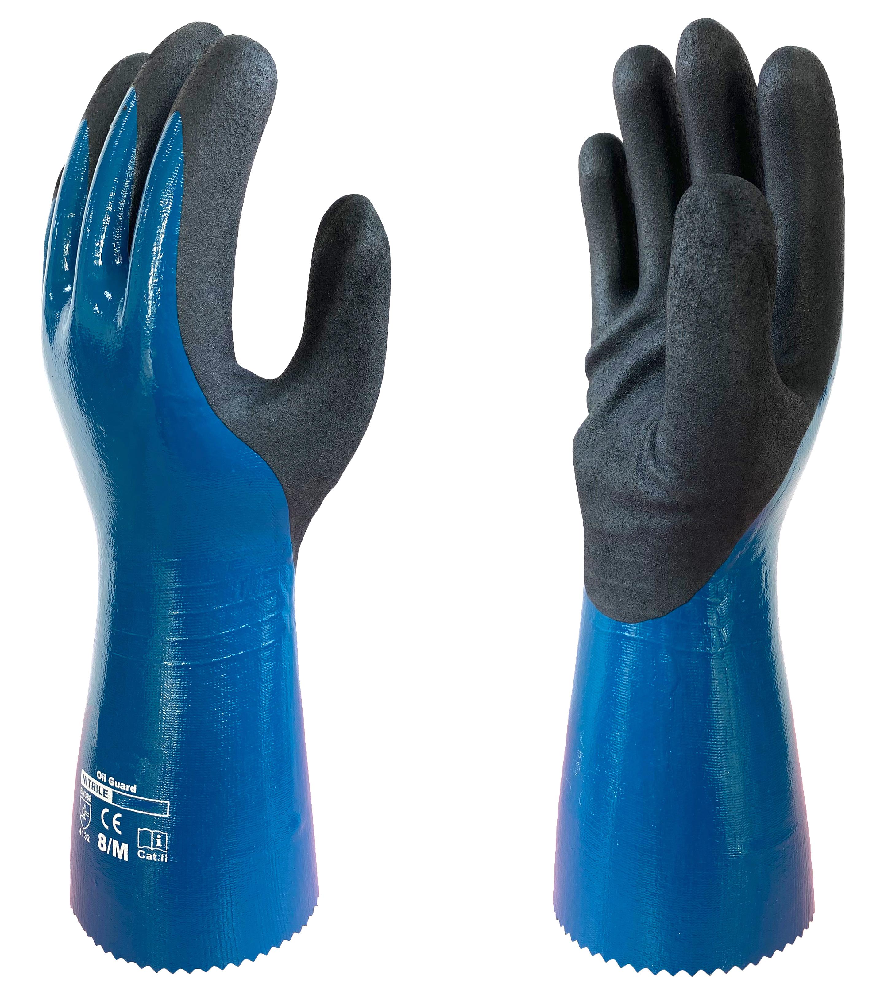 Chemical Resistant Work Glove Micro Foam Nitrile 15 Gauge Nylon Lining Fully Dipped Oil Guard (Blue,S) синий