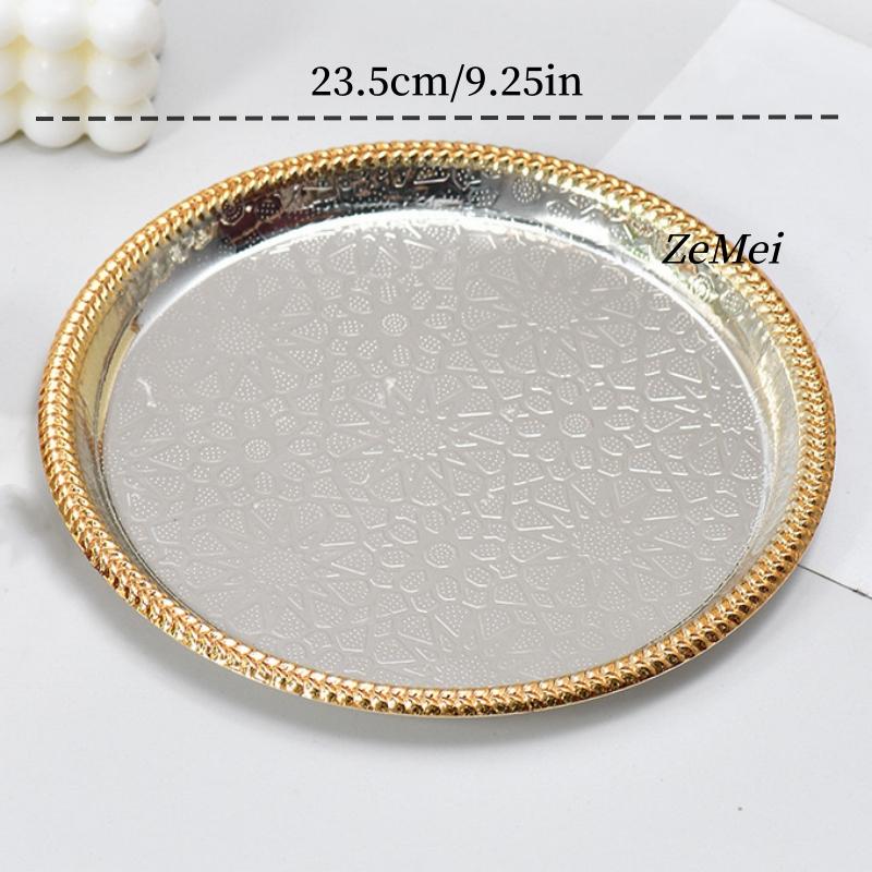 Europäischer Kreis-Obstteller, 23 cm Tragbares Legierungs-Luxuriöses Helles Gold Tablett, Dekoration für Wohnzimmer