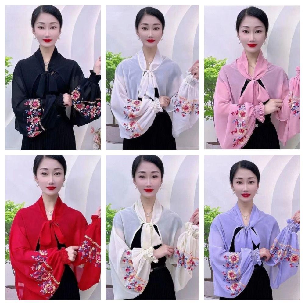 Breathable Flower Shawl Embroidered Seaside Vacation Cloak Sunscreen Scarf Neck Decoration