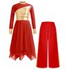 Mädchen Liturgisches Tanzoutfit Langarm Colorblock Metallic Lyrisches Kleid Weitbeiniges Hosen-Set