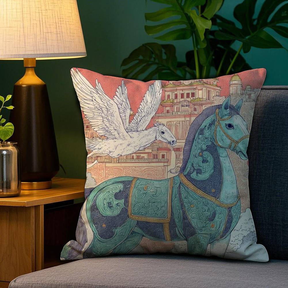 Home Decor Exotic Horse & Palace Pattern Pillow Covers Pattern Cushion Cover Suitable for Sofa Bedroom Car Pillow Cover