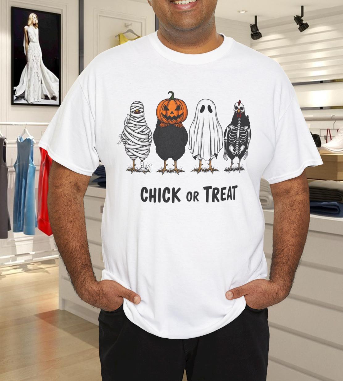 Chick Or Treat Halloween Pumpkin Ghost Spooky Funny Chicken T-Shirt Mens Womens Tees Top M