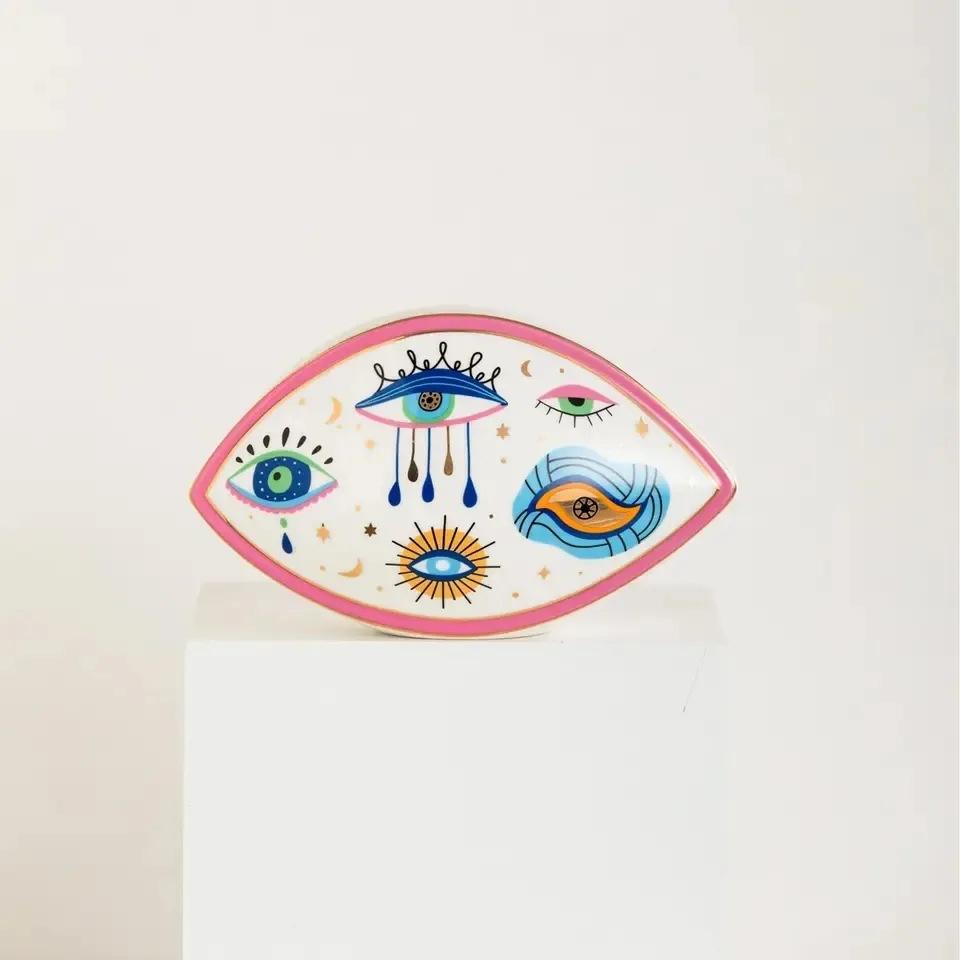 New Blue Evil Eye Home Decor Ornament Ceramic Devil's Eye Statues Lucky Amulet Home Living Room Desktop Feng Shui Figurines