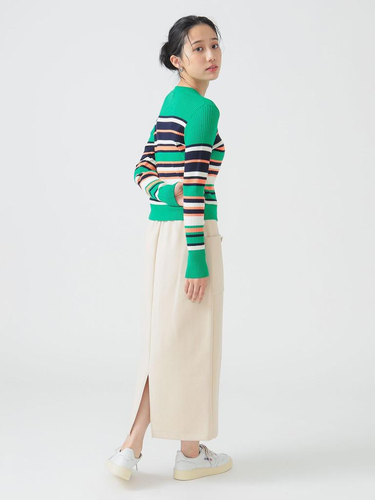 B:MING LIFE STORE by BEAMS Women's Large/Small Knit Multi-Border Cardigan, Green, One Size