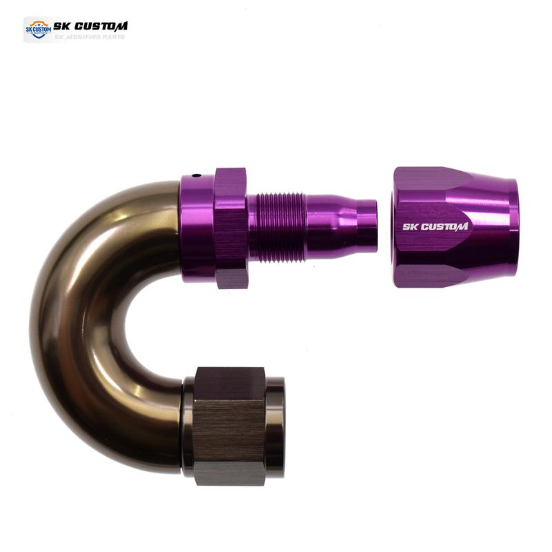 SKCUSTOM Fioletowy AN10 Jednoczęściowe Zakończenie Węża Kute Stop Aluminium Obrotowy Adapter do Przewodu Paliwowego Str0° 45° 90° 120° 150° 180° Interfejs