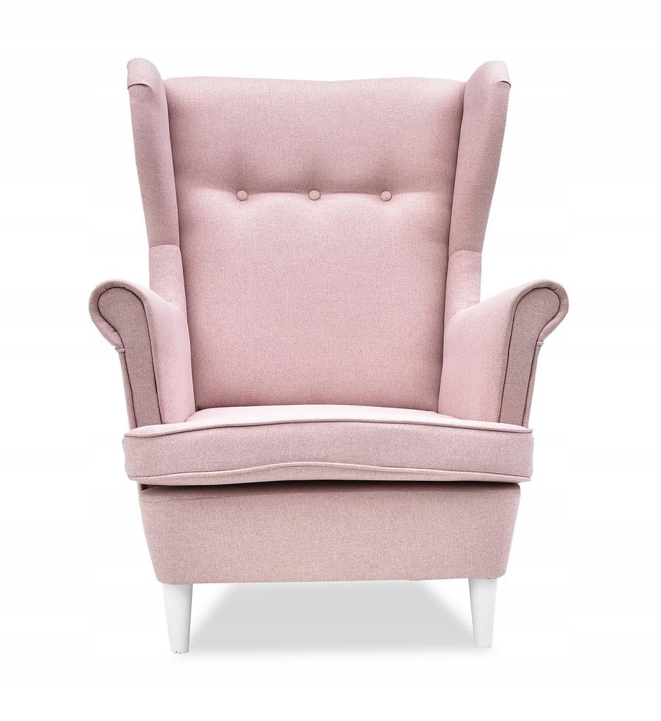 Fotel uszak ARI skandynawski Family Meble, pudrowy różowy do relaksu