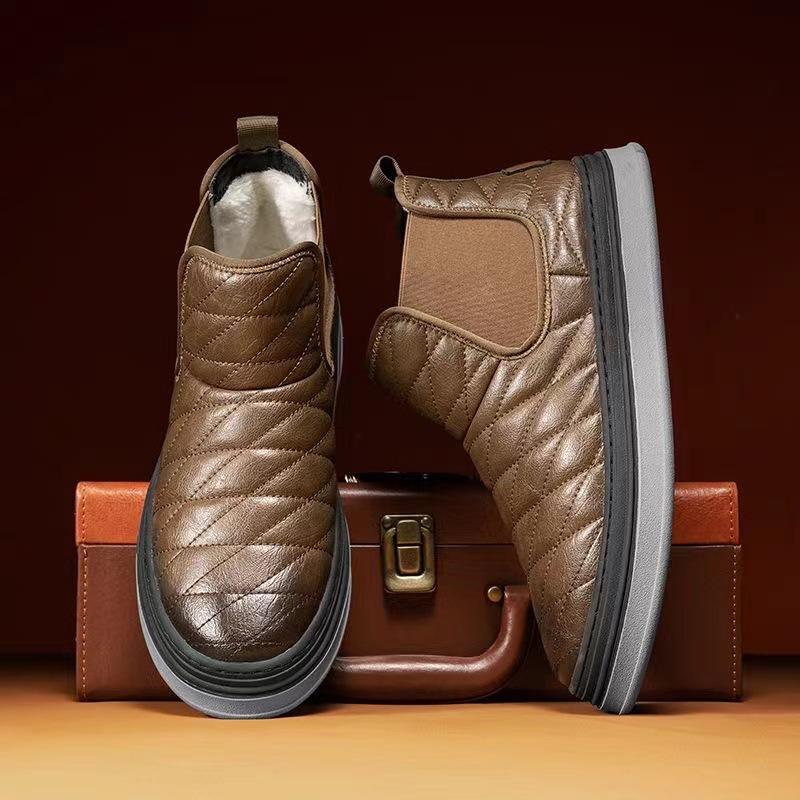 

2024 зимние новые мужские высокие хлопковые туфли ручной работы онлайн повседневная обувь бархатные теплые хлопковые кожаные туфли 636 44 коричневый
