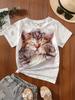 Fun Girl T-shirt Summer Short Sleeved Top Cartoon Animal Cat 3D Printing 2025 Girl Clothing