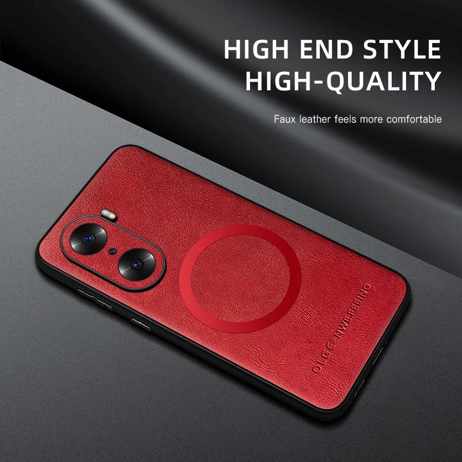 For Honor 60 60 Pro PU Leather Magnetic Ring Soft Edge Anti-Drop Anti-Fingerprint Phone Case