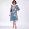 Women's Round Neck Three Quarter Sleeve Midi Dress Loose Fit Mid Waist Elegant Floral Print Chiffon Dress 2025 Summer Plus Size Casual Dress