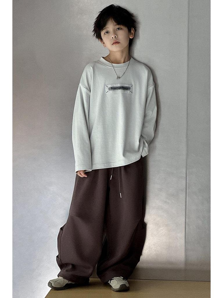 2025 Jungen Trendige Weite Lange Hosen: Frühling/Herbst Koreanischer Stil für Mittlere und Große Kinder