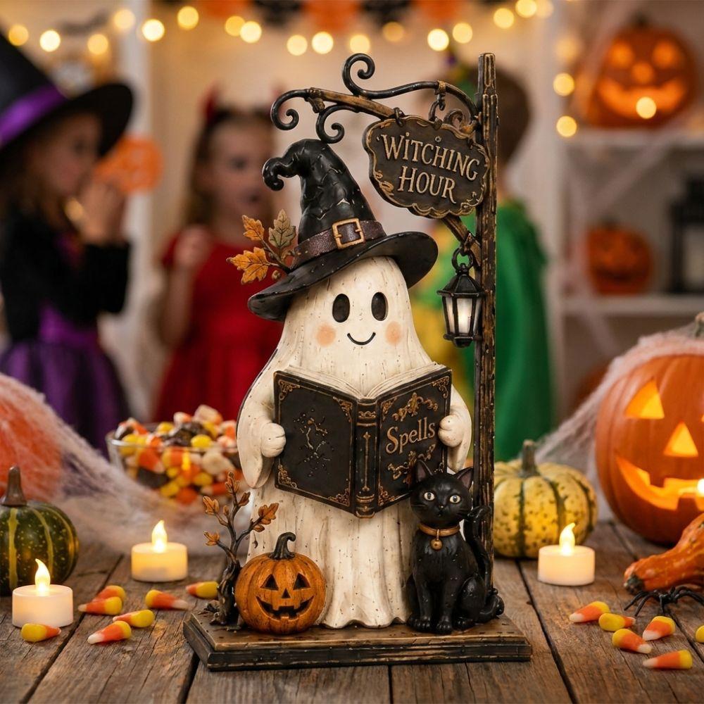 Spooky Wood Haunted House Statue Vintage Stacked Pumpkin Cart Ornament Shelf Decor