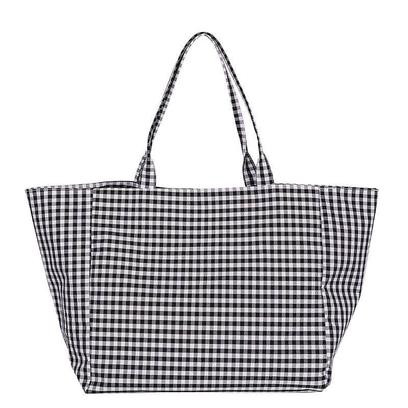 Pattern Checkered Simple Large Capacity Women Casual Canvas Tote Bag Daily For