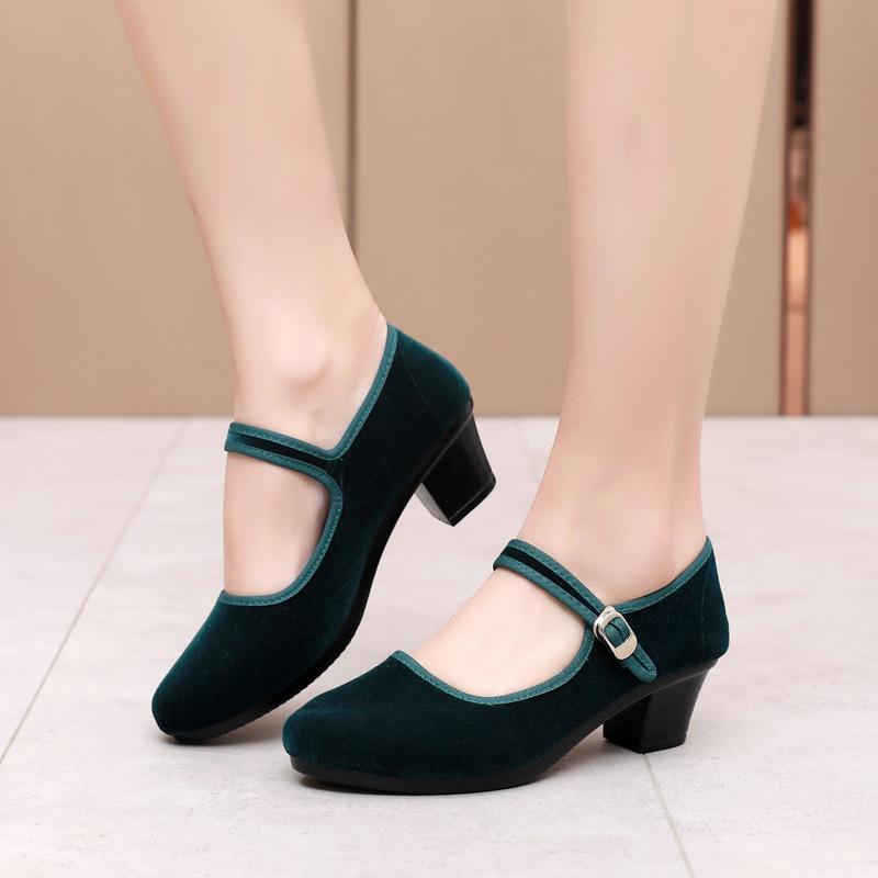 Autumn new women's shoes polyurethane sole lightweight hotel etiquette shoes one-word buckle medium heel soft sole mother shoes middle-aged shoes