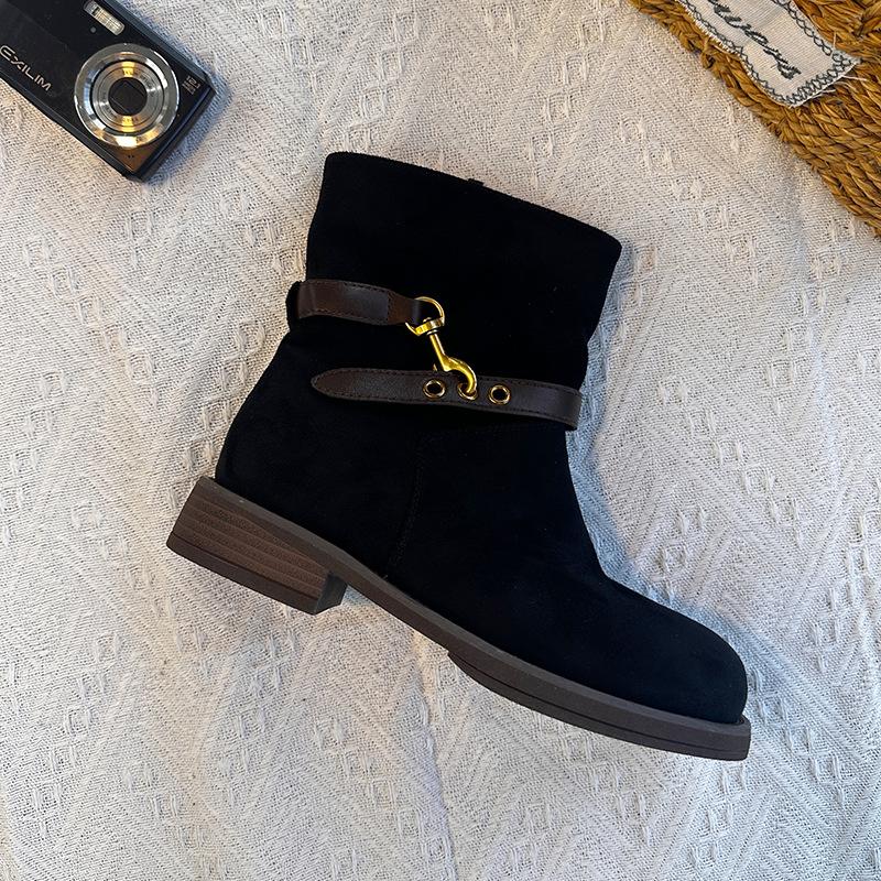 Vintage Maillard Western Cowboy Boots Autumn and Winter New Locomotive Short Boots Women's Casual Versatile Martin Boots Children