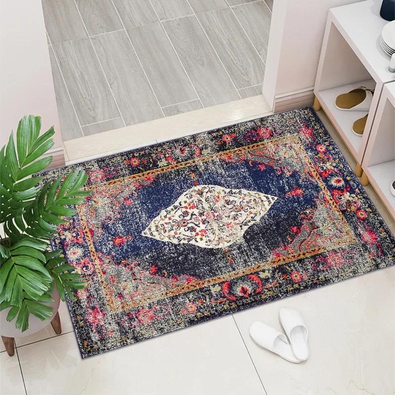1PC Vintage Red Living Room Rug Area Rug Washable Boho Rugs Carpet Non-Shedding Throw Rug for Farmhouse Indoor Kids Playroom