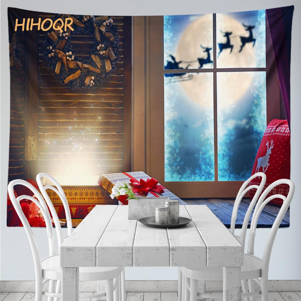Christmas Tapestry Wall Hanging Santa Claus Christmas Snow Scene Window Tapestry Aesthetic Room Decor Home Holiday Decoration