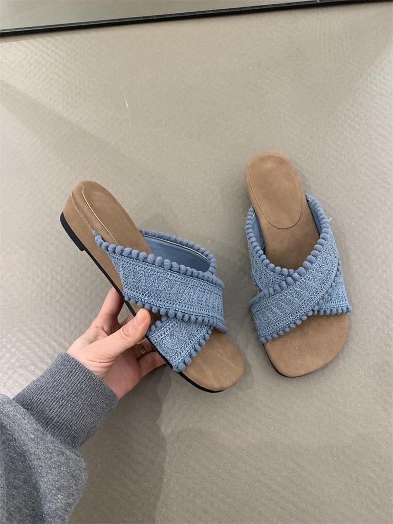 Vintage thick-soled wedged woven cross-strapped slippers outer sandals vacation beach cool slippers