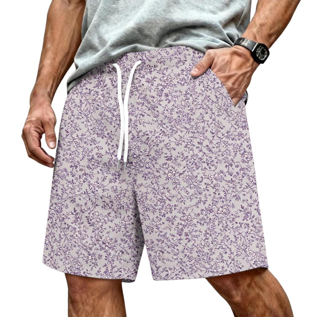 Men's Hawaiian Drawstring Elastic Waist Mesh Shorts for Summer Beach Vacation