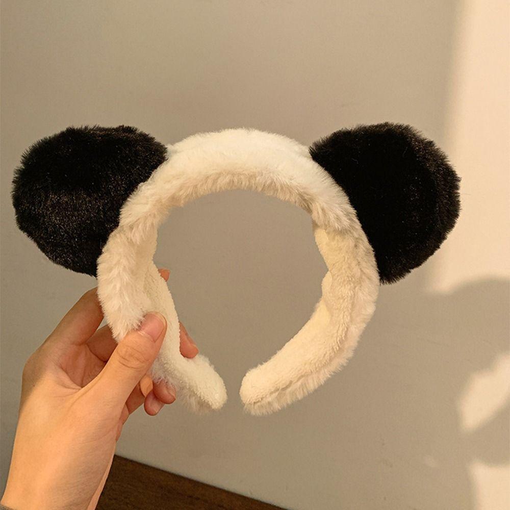 

Мультяшный обруч для волос с пандой, пушистый головной убор для макияжа, изысканная плюшевая повязка на голову, женская Style E