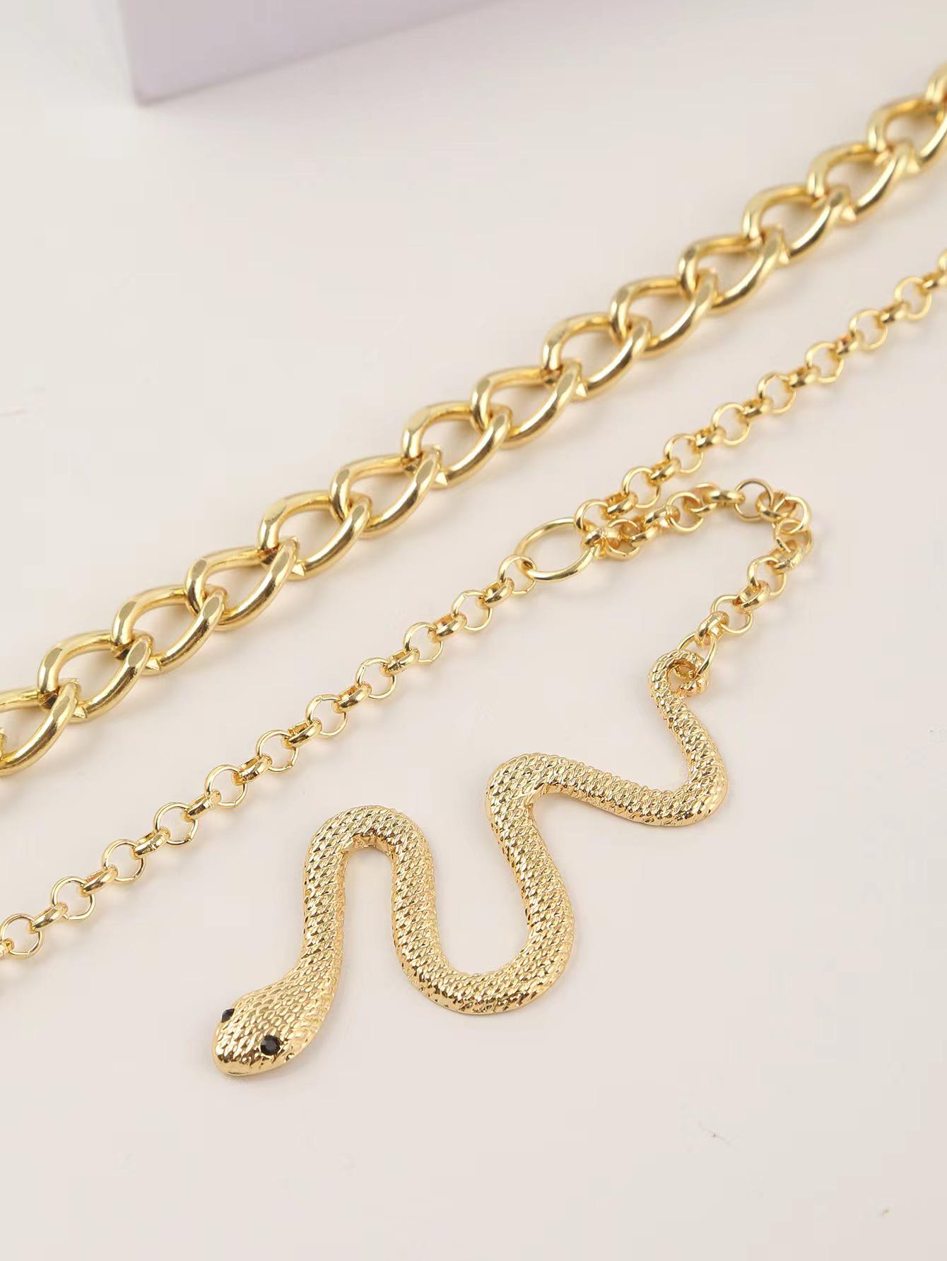 

Европейская и американская золотая подвеска-змея, двухслойное ожерелье - хип-хоп стиль золотой