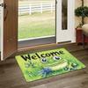Cute Green Frog Welcome Carpet Front Door Mat Cartoon Animal Dragonfly Pattern Entry Rug for Indoor Outdoor Entrance Home Decor