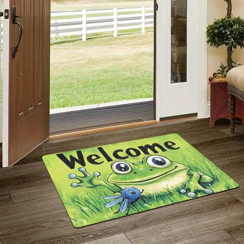 Schattige Groene Kikker Welkommat Deurmat Cartoon Dier Libel Patroon Entreekleed voor Binnen Buiten Entree Huisdecoratie 30x50cm