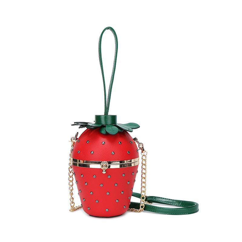 Women's bag 2025 new Mori fashion rivet personalized shoulder bag ins crossbody strawberry shape small round bag