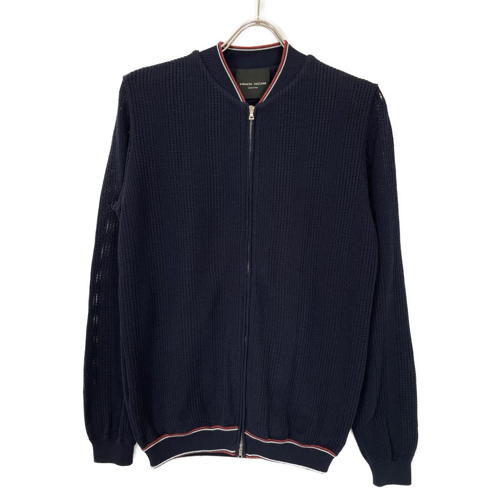 ROBERTO COLLINA Dark Blue Cotton Knit Zip Parka Jacket 48 Dark blueUsed