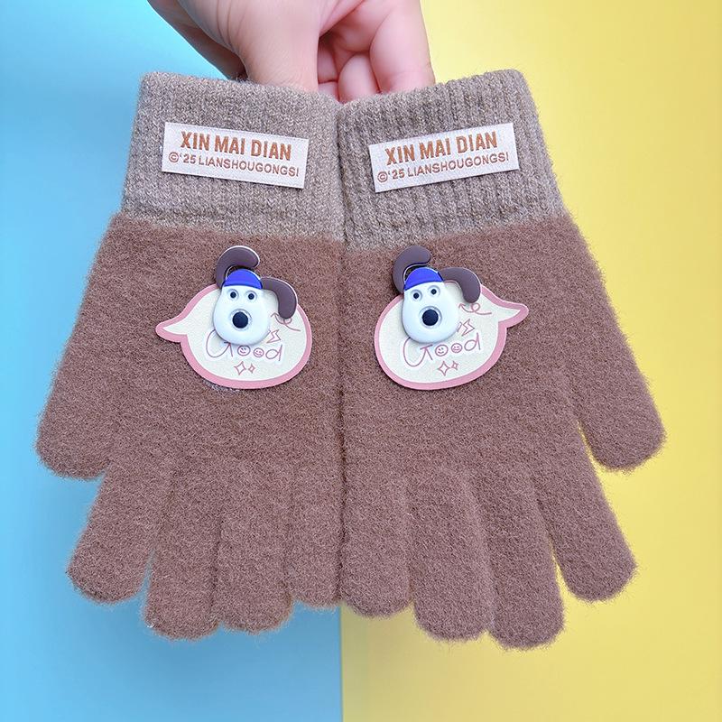 

Boys Winter Warm Wool Knit Gloves - Cute, Cold-Proof, Full-Finger Cycling Gloves for Students