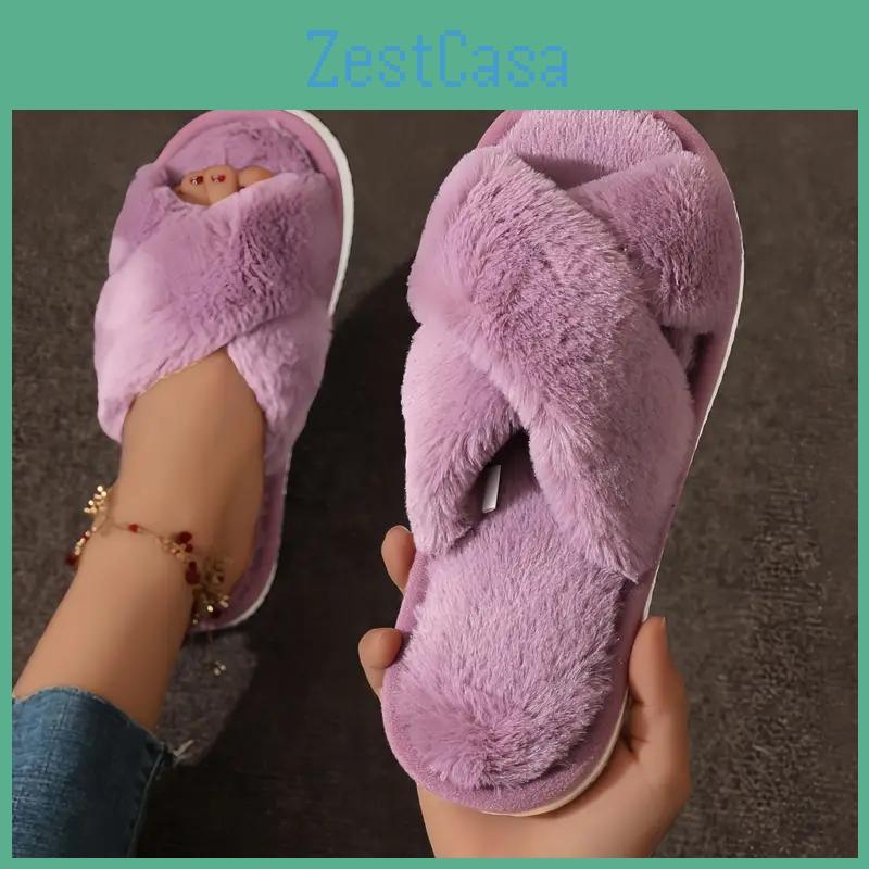 And Slippers Autumn Spring Opentoe For Couples Fashionable Simple Design Nonslip Flat Home Slippers With Furry Detail