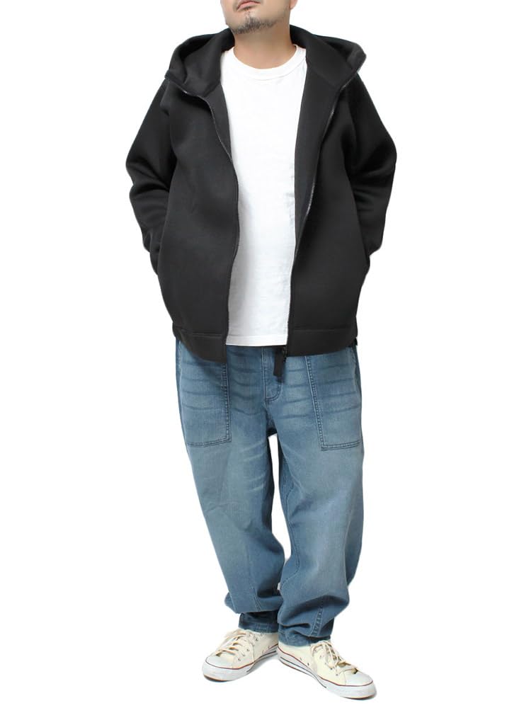 One Colors Men's Plus Size Stretch Bonded Diver Jersey Hoodie with Water-Repellent Sweatshirt, Zip-Up Blouson, Size 3L, Black